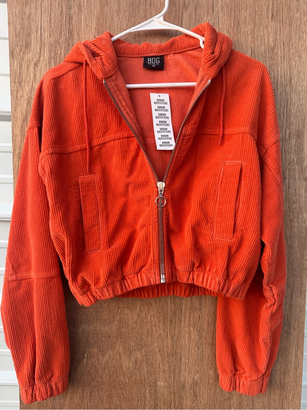 BDG Urban Outfitters Orange Corduroy Zip-Up Hooded Jacket